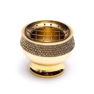 Encensoir professionnel en laiton doré avec grille amovible pour une utilisation sécurisée du charbon et des résines d'encens naturelles.