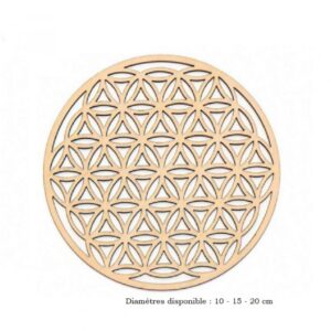 Plateau Fleur de Vie en bois découpé au laser pour la géométrie sacrée et le rechargement des cristaux. Symbole d'harmonisation