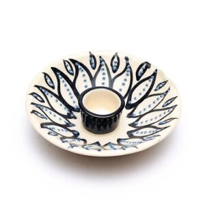 Porte-bougie en céramique artisanal noir et bleu