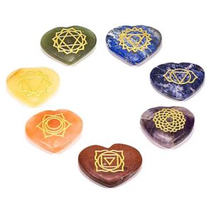 Set 7 pierres chakra en forme de cœur pour la lithothérapie