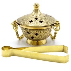 Brûleur d’encens et sa pince - laiton (10 cm)